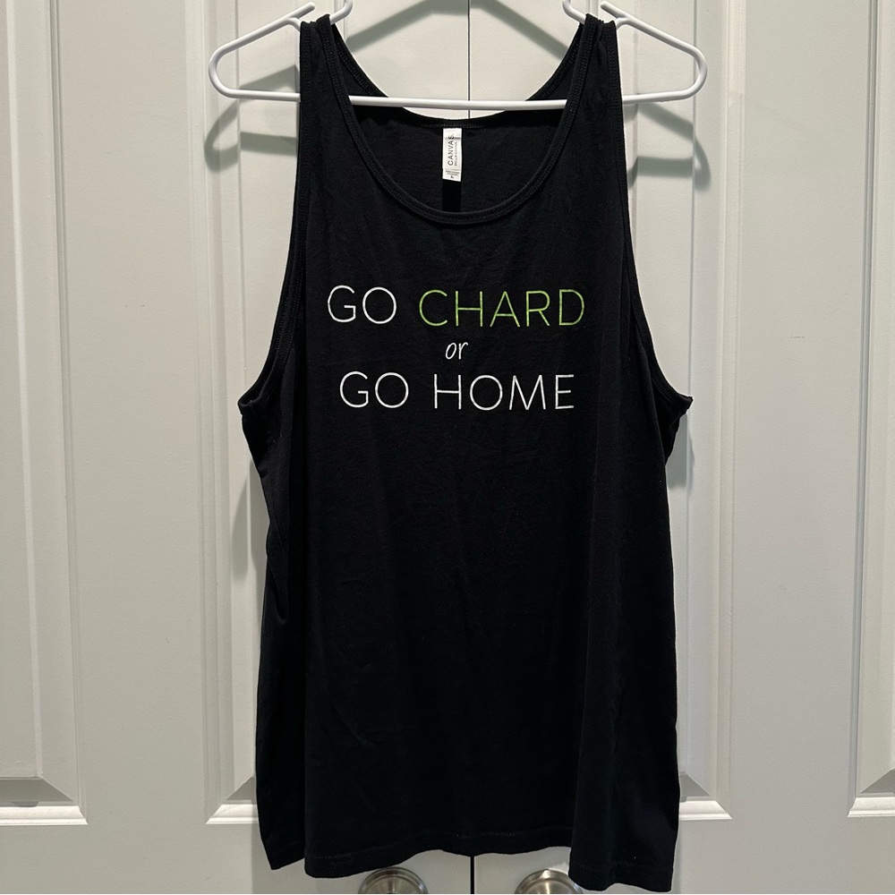Organic Girl Black Go Chard or Go Home Cotton Tank Top Sleeveless Tee XL